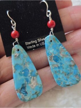 Turquoise Dangle Earrings In Sterling Silver, Southwestern